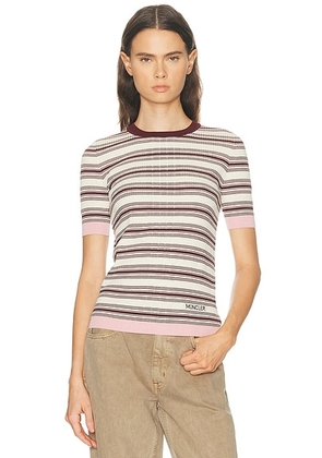 Moncler Short Sleeve Knit Top in Natural - Burgundy,Cream. Size L (also in M, S, XS).