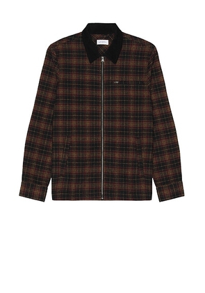 SATURDAYS NYC Ryan Zip Front Flannel Shirt in Black - Brown. Size S (also in ).