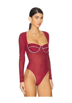Bardot Carter Diamante Bodysuit in Burgundy. Size S. Also in XS.