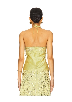 ASTA RESORT Yasmin Hand Beaded Halter Neck Top in Green. Size S. Also in XS, M, L.
