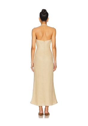 Bardot x REVOLVE Paola Halter Linen Midi Dress in Tan. Size 10. Also in 12.