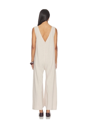 BUMPSUIT Oversized Linen Jumpsuit in Taupe. Size L. Also in M, XL.