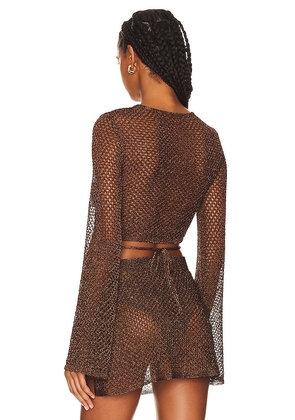 House of Harlow 1960 x REVOLVE Sana Metallic Open Stitch Top in Metallic Bronze, brown. Size XL. Also in XS, S, M, L.