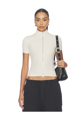 Alexander Wang Short Sleeve Rashguard Top With Mock Neck in Ivory. Size L. Also in M, S, XS.