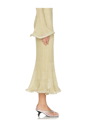 SIMKHAI Brighton Midi Skirt in Metallic Gold. Size L. Also in XS, S, XL.