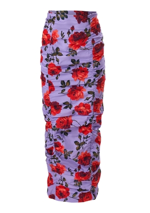 Carolina Herrera Ruched Stemmed-Rose-Printed Stretch-Cotton Pencil Skirt - Moda Operandi