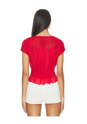 Free People Glimmer Embroidered Top in Red. Size L. Also in XS, S, M, XL.