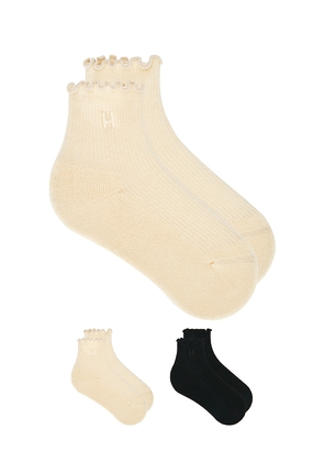 Halfdays 2 Pack Ruffle Sock in Beige,Black. Size M/L. Also in XS/S.