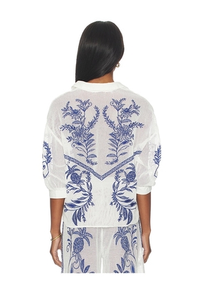 FARM Rio Blouse Top in White,Blue. Size L. Also in M.