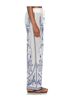 FARM Rio Wide Leg Pants in White,Blue. Size L. Also in M, XS.