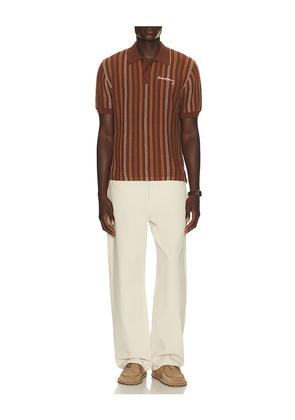 House of Sunny Stripe Knitted Polo in Brown. Size L. Also in S, XL/1X.