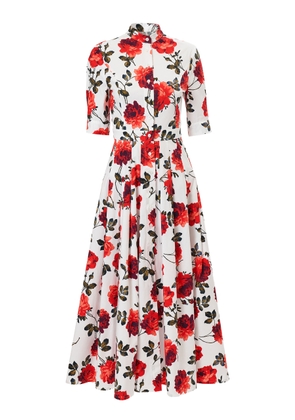 Carolina Herrera Buttoned Stemmed-Rose-Printed Stretch-Cotton Shirt Dress - Moda Operandi