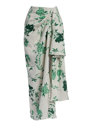 Erdem Floral Draped Linen Midi Skirt - Moda Operandi
