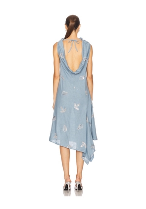 Marques ' Almeida Linen Cowl Neck Dress in Blue. Size 12. Also in 8, 10.