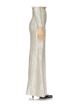 L'AGENCE Sequin Zeta Long Skirt in Metallic Silver. Size 12. Also in 14.