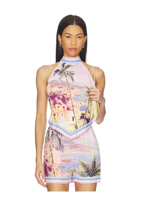 L'AGENCE Kochi Postcard Print High Neck Top in Blush. Size L. Also in M, S, XL, XS.