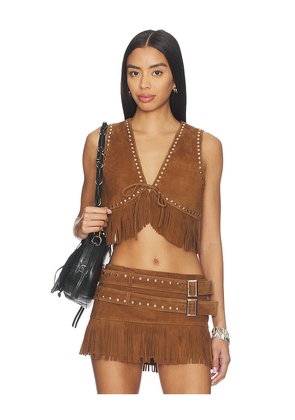 LAMARQUE Reina Fringed Suede Vest in Cognac. Size L. Also in M, S, XL, XS.