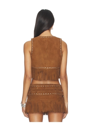 LAMARQUE Reina Fringed Suede Vest in Cognac. Size L. Also in S, XS, M, XL.