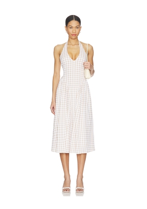 MORE TO COME Lottie Halter Maxi Dress in Nude,White. Size L. Also in M, S, XL, XS, XXS.