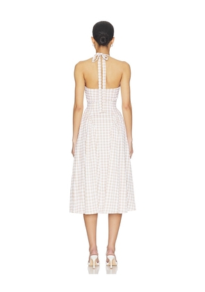 MORE TO COME Lottie Halter Maxi Dress in Nude,White. Size L. Also in XS, XXS.