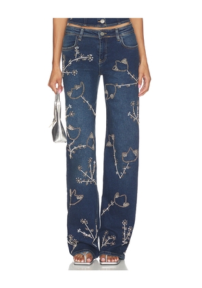 OW Collection Nova Embellished Denim Jean in Blue. Size L. Also in M, S, XS.