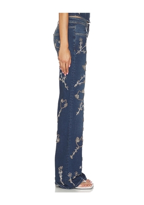 OW Collection Nova Embellished Denim Jean in Blue. Size L. Also in XS, S, M.
