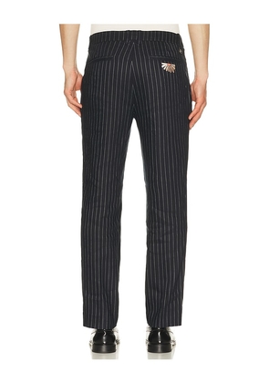 Khalhon Daisy Stripe Linen Trousers in Blue. Size 30. Also in 32, 34, 36.
