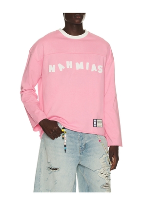 Nahmias Varsity Logo Long Sleeve Shirt in Pink. Size L. Also in M, S, XL/1X, XXL/2X.