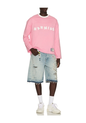 Nahmias Varsity Logo Long Sleeve Shirt in Pink. Size L. Also in S, M, XL/1X, XXL/2X.