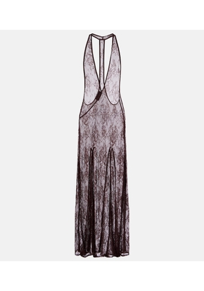 Adriana Degreas Sheer open-back lace maxi dress