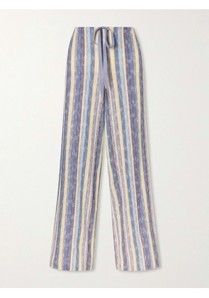 Anna Sui - Serape Striped Crocheted Cotton-blend Wide-leg Pants - Blue - P,S,M