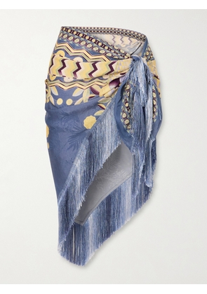 Anna Sui - Pueblo Deco Fringe-trimmed Printed Lyocell-blend Pareo - Blue - One size
