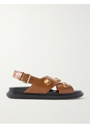 Marni - Fussbett Embellished Leather Slingback Sandals - Brown - IT36,IT37.5,IT38,IT38.5,IT39,IT39.5,IT40,IT40.5,IT41