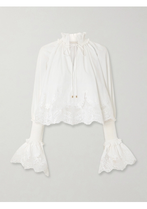 Zimmermann - Lace-trimmed Shirred Cotton Blosue - Neutrals - 00,0,1,2,3