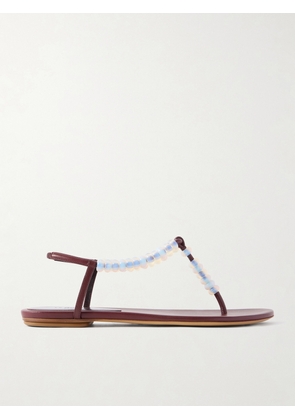 Le Monde Béryl - Bead-embellished Leather Thong Sandals - Burgundy - IT35,IT36,IT37,IT37.5,IT38,IT38.5,IT39,IT39.5,IT40,IT41,IT42