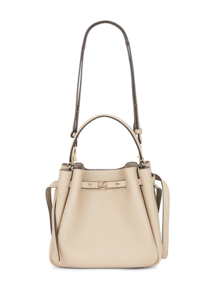 Tory Burch Romy Bucket Bag in Taupe.