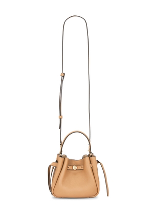 Tory Burch Romy Mini Bucket Bag in Nude.