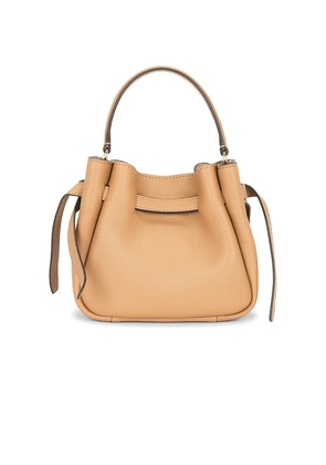 Tory Burch Romy Mini Bucket Bag in Nude.