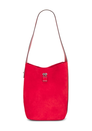 Tory Burch Suede Slim Bucket Bag in Red.