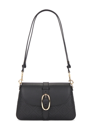 Tory Burch T Monogram Pebble Soft Small Shoulder Bag in Black.