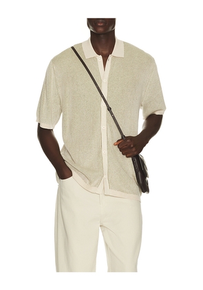 Rhythm Hi Lo Knit Button Up Shirt in Cream,Olive. Size L. Also in M, S, XL/1X.