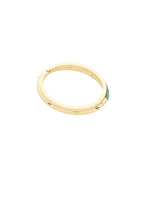 Roxanne Assoulin Semi Stone Channel Set Hinged Cuff Set Of 2 in Green, Metallic Gold.
