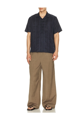 Vince Linen Eyelet Stripe Short Sleeve Cabana Shirt in Blue. Size L. Also in S, M, XL/1X, XXL/2X.
