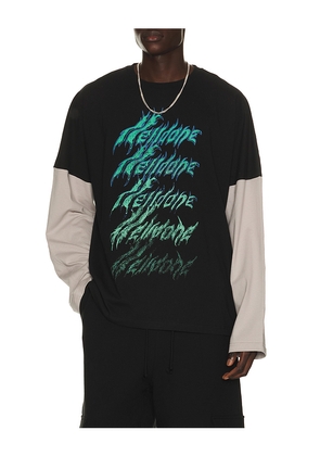 WE11DONE Crayon Multi Logo Long-Sleeved T-Shirt in Black. Size L. Also in M, S, XL/1X.