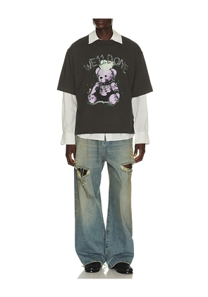 WE11DONE Punk Teddy T-Shirt in Grey. Size L. Also in S, M, XL/1X.