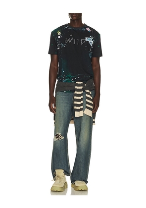 WE11DONE Trompe-L'Oeil Pierced T-Shirt in Black. Size L. Also in S, M, XL/1X.