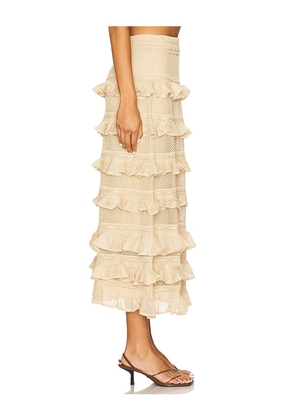 Zimmermann Lace Frill Midi Skirt in Metallic Gold. Size 2/M. Also in 4/XL.