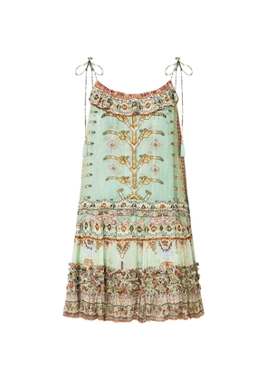 Camilla gathered tiered frill mini dress - Green