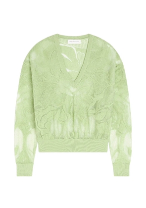 DRIES VAN NOTEN lace V-neck sweater - Green