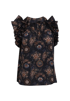 Ulla Johnson ruffle floral-print sleeveless blouse - Blue
